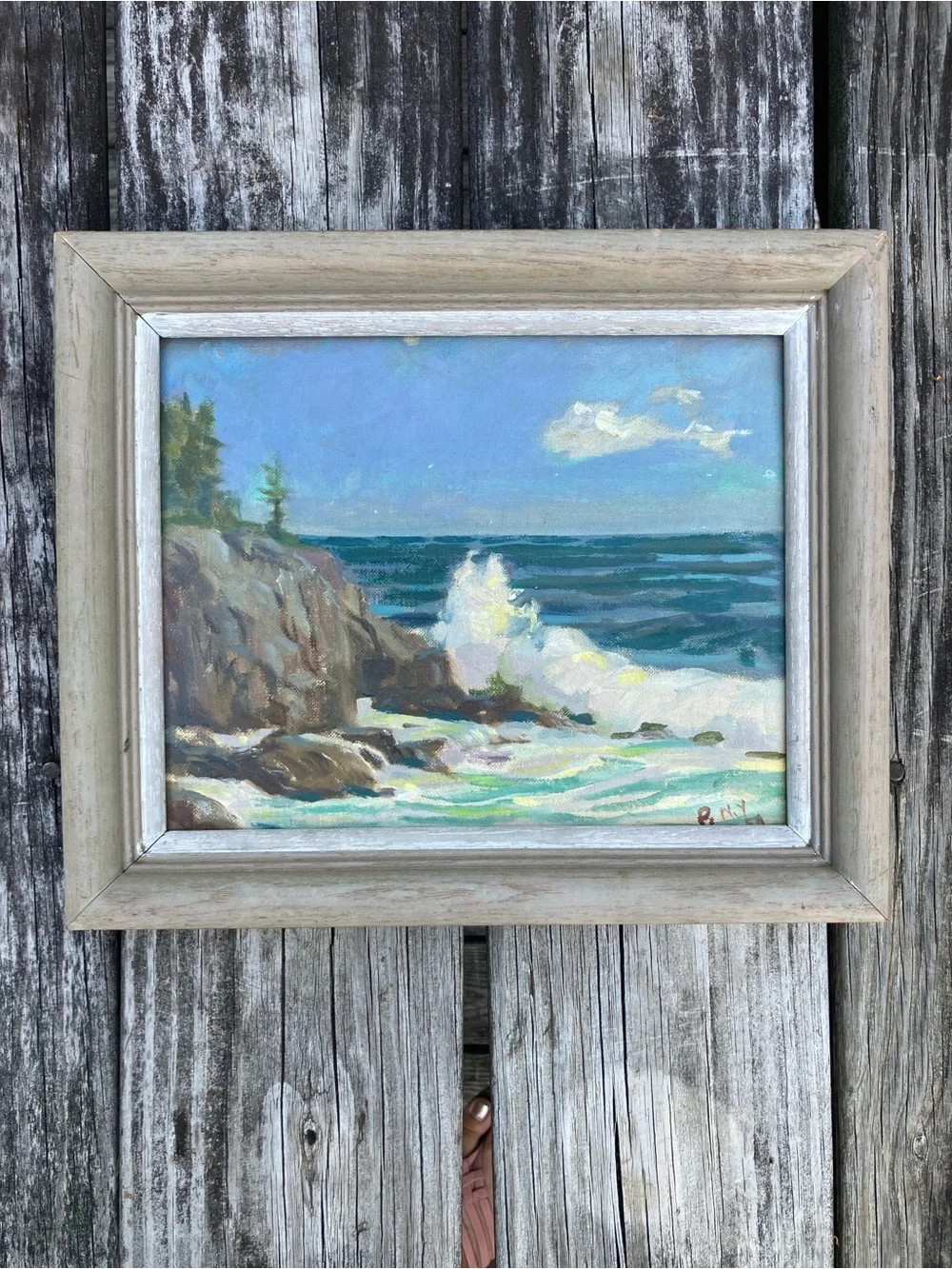 Vintage Original Signed Oil Painting Framed Impressionist Coastal Seascape Art